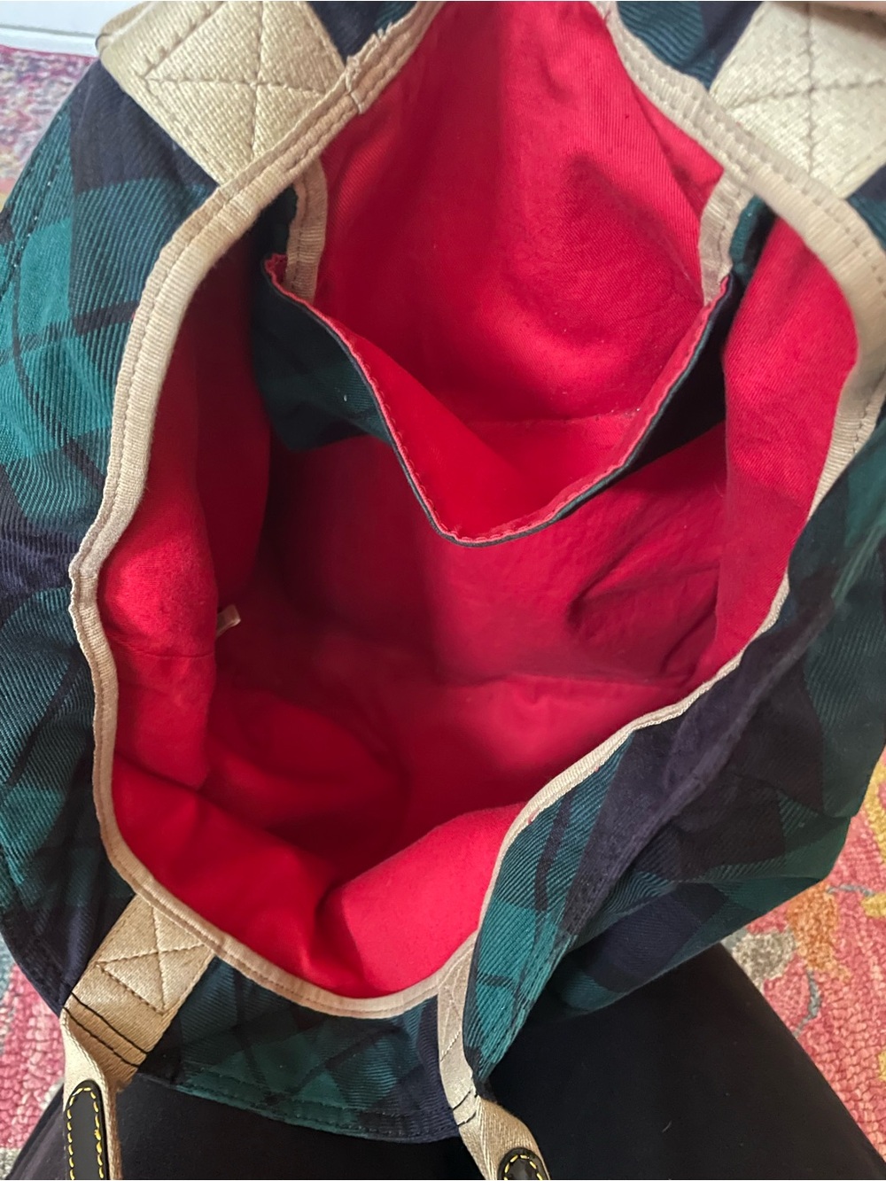 Dooney & Bourke Navy and Green Tartan Plaid Tote Bag - Picture 5 of 7
